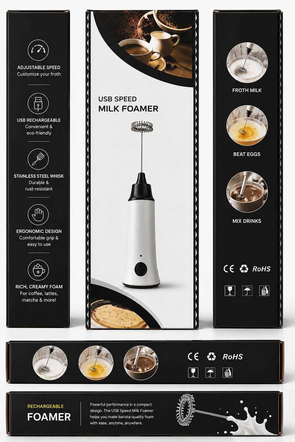 Rechargeable Frother – Handheld Electric Foam Maker for Coffee, Latte & Cappuccino