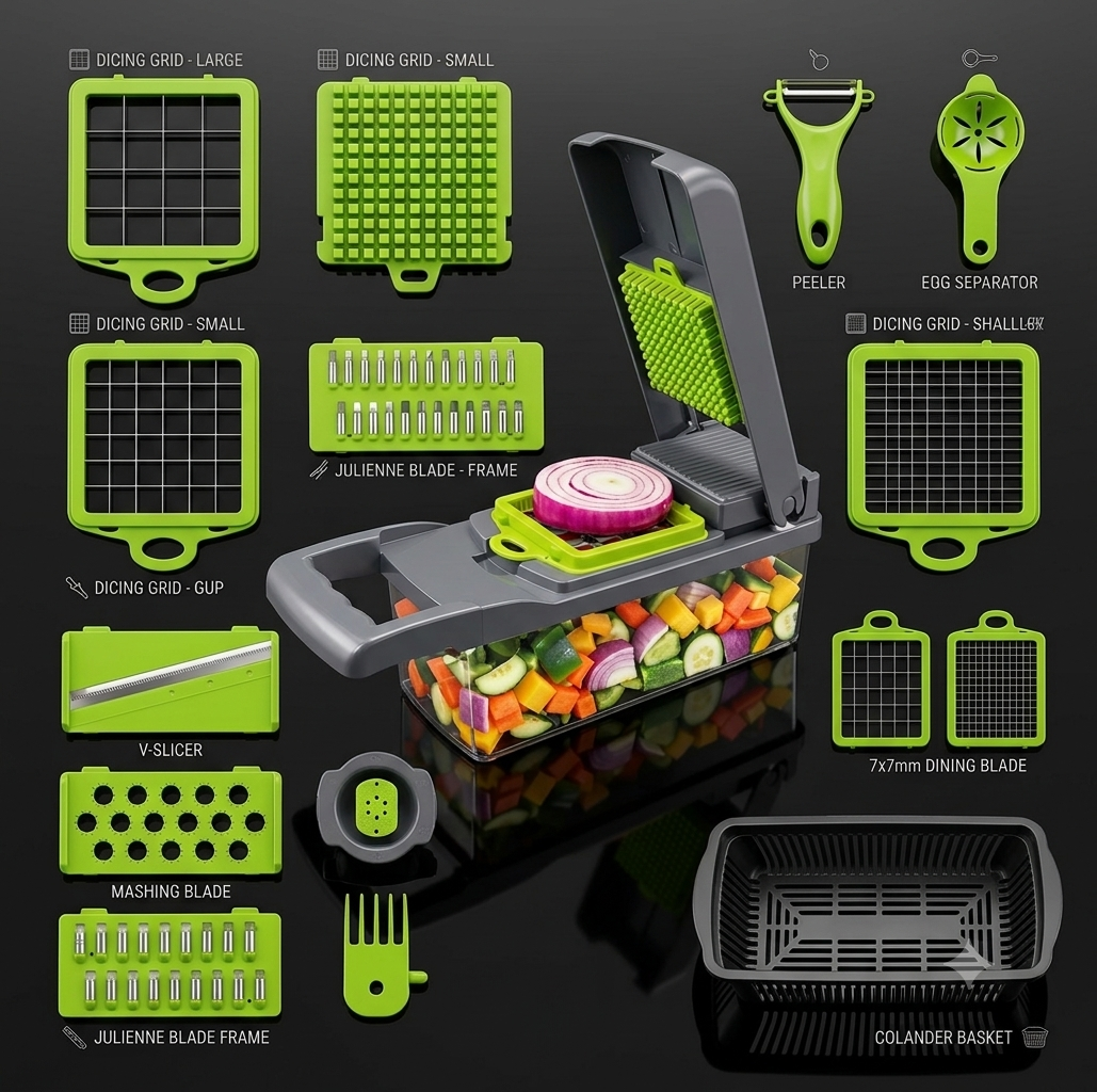 16-in-1 Veggie Slicer – Mandoline Vegetable Chopper, Dicer & Grater Set