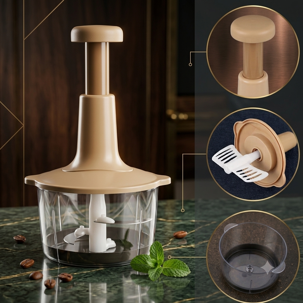 Hand-Press Food Chopper – Plastic Bowl (Onion, Garlic, Meat & Baby Food)
